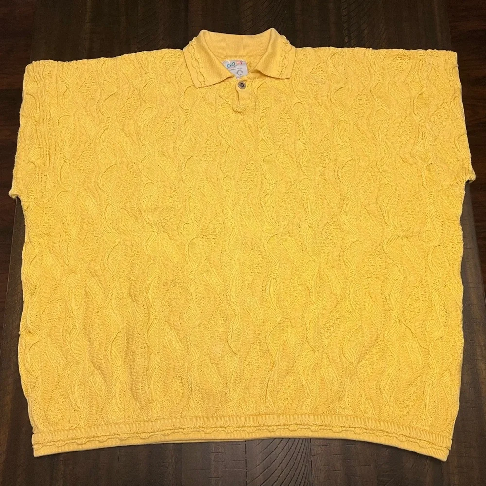 Coogi Basics Authentic Mens Yellow Cotton Knit Short Sleeve Sweater Size 3XL